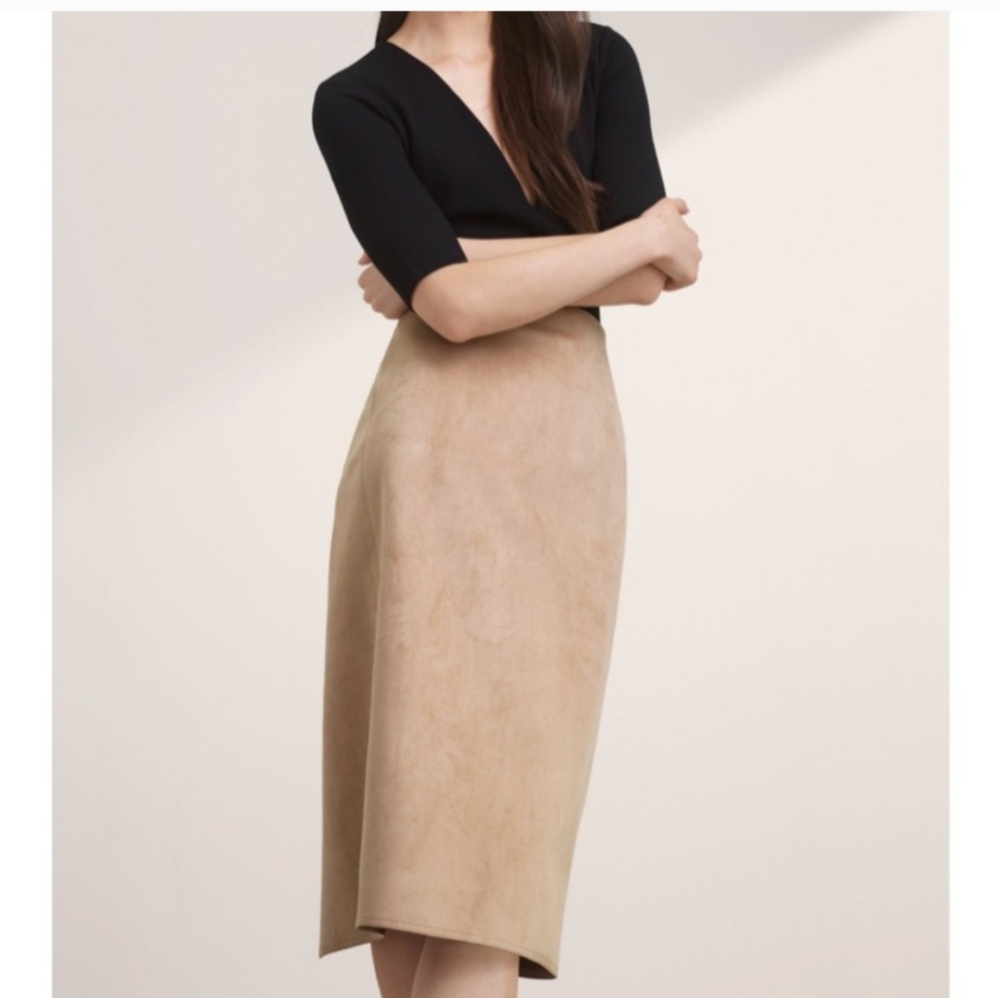 Babaton Suede Tan/Cream Pencil Skirt  From Other Stories* Size 2